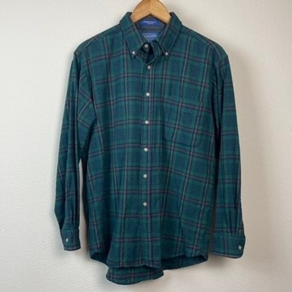 Pendleton Wool Flannel Mens M Green Plaid USA Shirt Americana Heritage Vtg 70s